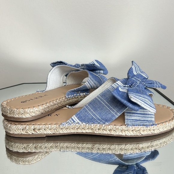 SERRA Blue and White Denim Bow Slip On Espadrille Sandals Size 10 NWOT - Picture 3 of 6